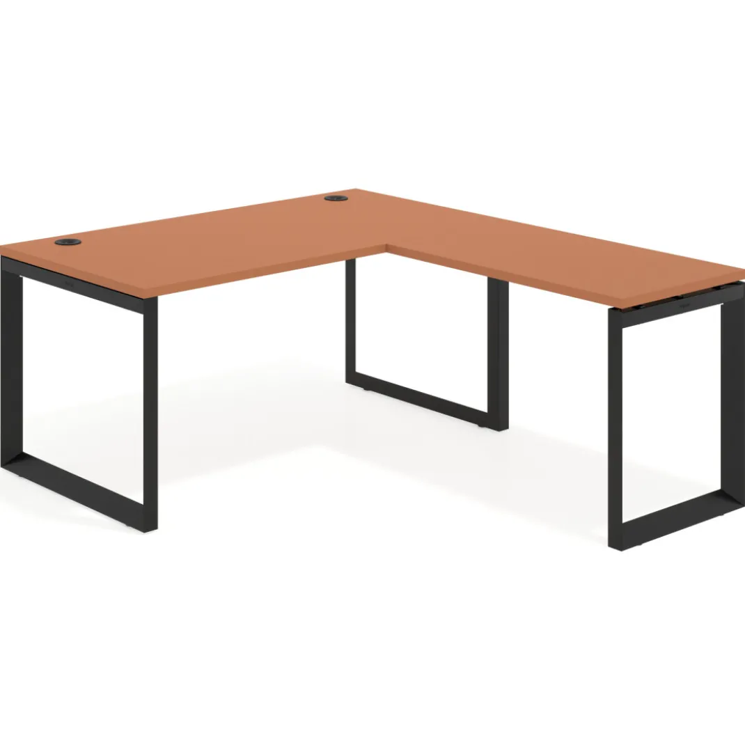 Mesa de escritorio en L Delta, fondo 80cm, estructura negra