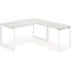 Mesa de escritorio en L Delta, fondo 80cm, estructura blanca