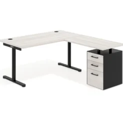 Mesa de Escritorio en L Tdesk, fondo 80cm, estructura negra, pedestal melamina