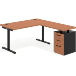 Mesa de Escritorio en L Tdesk, fondo 80cm, estructura negra, pedestal melamina