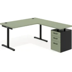 Mesa de Escritorio en L Tdesk, fondo 80cm, estructura negra, pedestal melamina