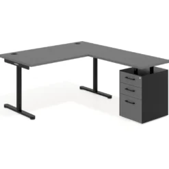 Mesa de Escritorio en L Tdesk, fondo 80cm, estructura negra, pedestal melamina