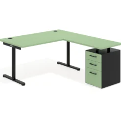 Mesa de Escritorio en L Tdesk, fondo 80cm, estructura negra, pedestal melamina