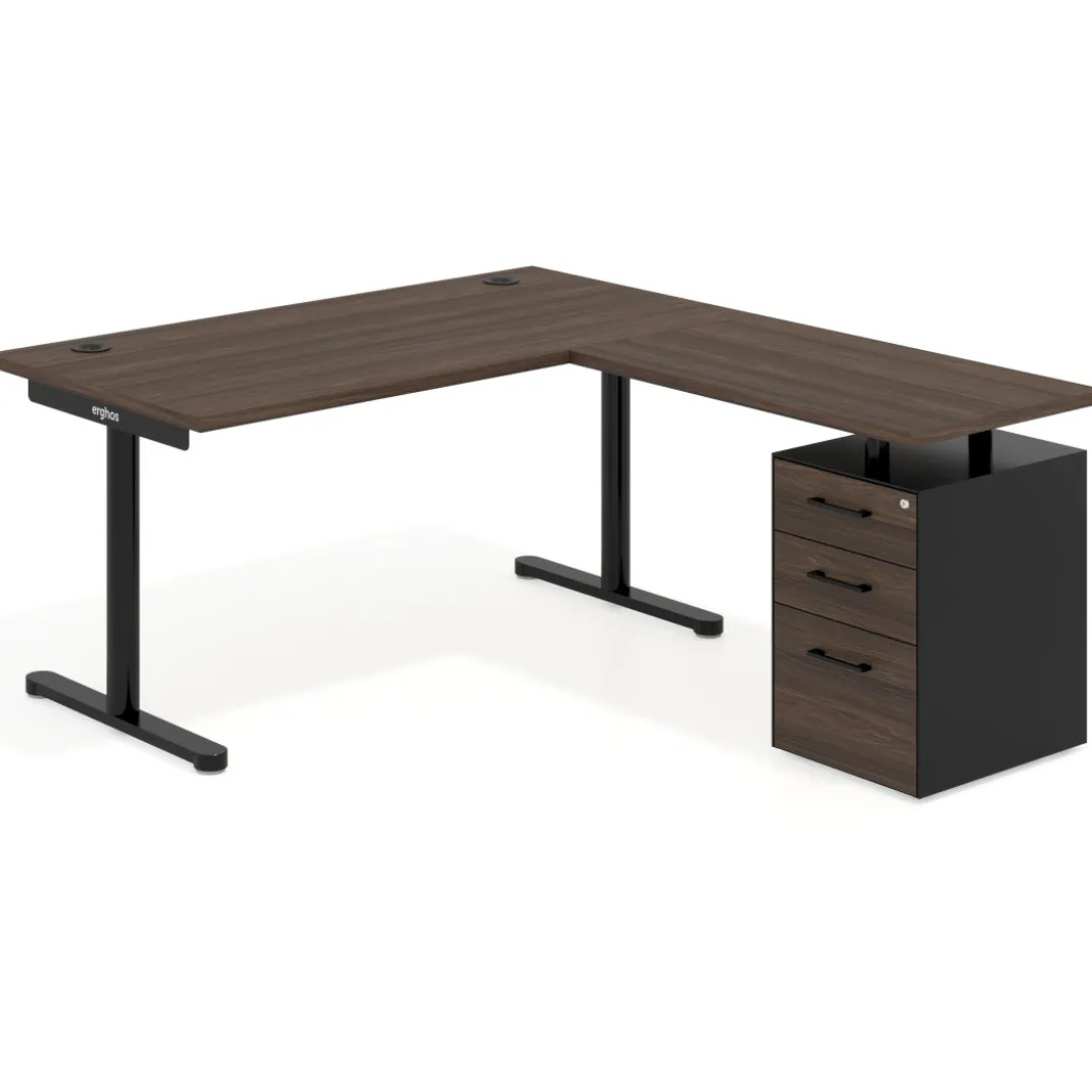 Mesa de Escritorio en L Tdesk, fondo 80cm, estructura negra, pedestal melamina