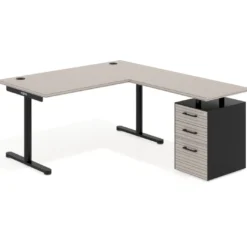 Mesa de Escritorio en L Tdesk, fondo 80cm, estructura negra, pedestal melamina