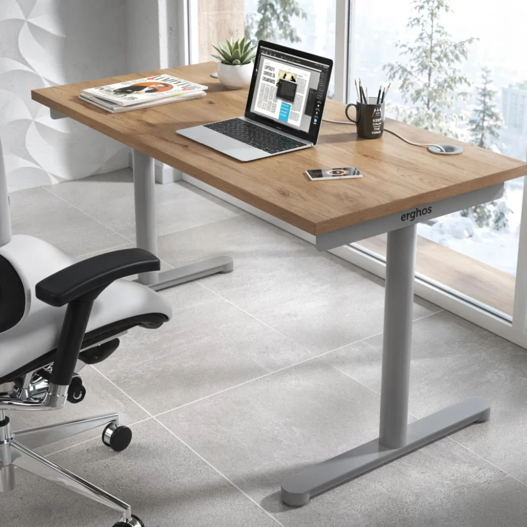 Mesa de Escritorio pata en T, fondo 80cm, estructura blanca, sobre ergonómico