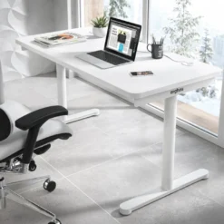 Mesa de Escritorio pata en T, fondo 80cm, estructura negra, sobre ergonómico