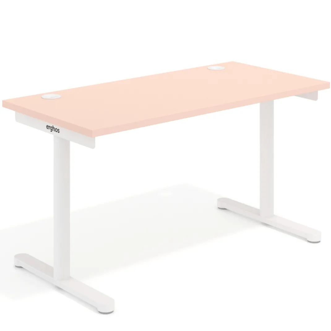 Mesa de Escritorio pata en T, fondo 68cm, estructura blanca, sobre recto