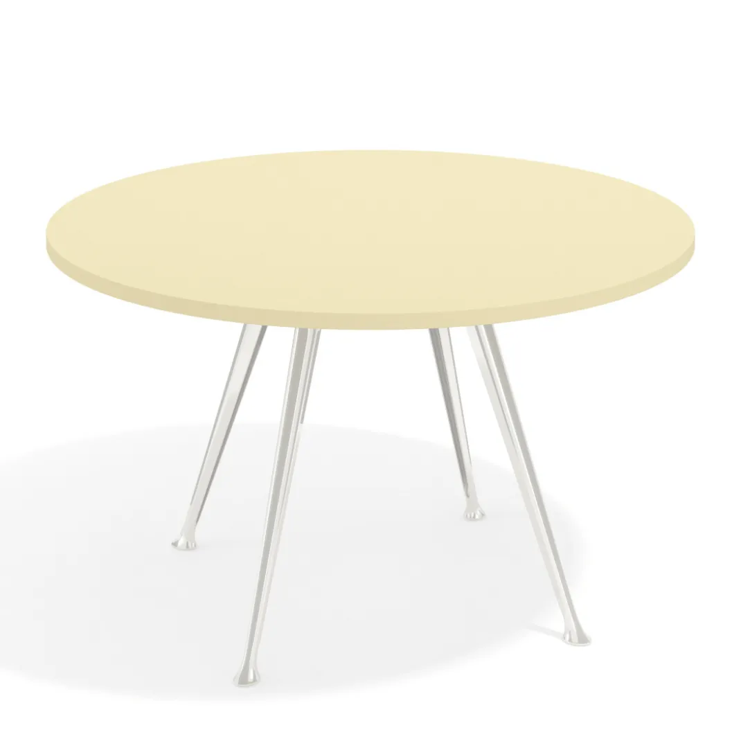Mesa de juntas redonda, diametro 130, patas de aluminio, estructura cromada