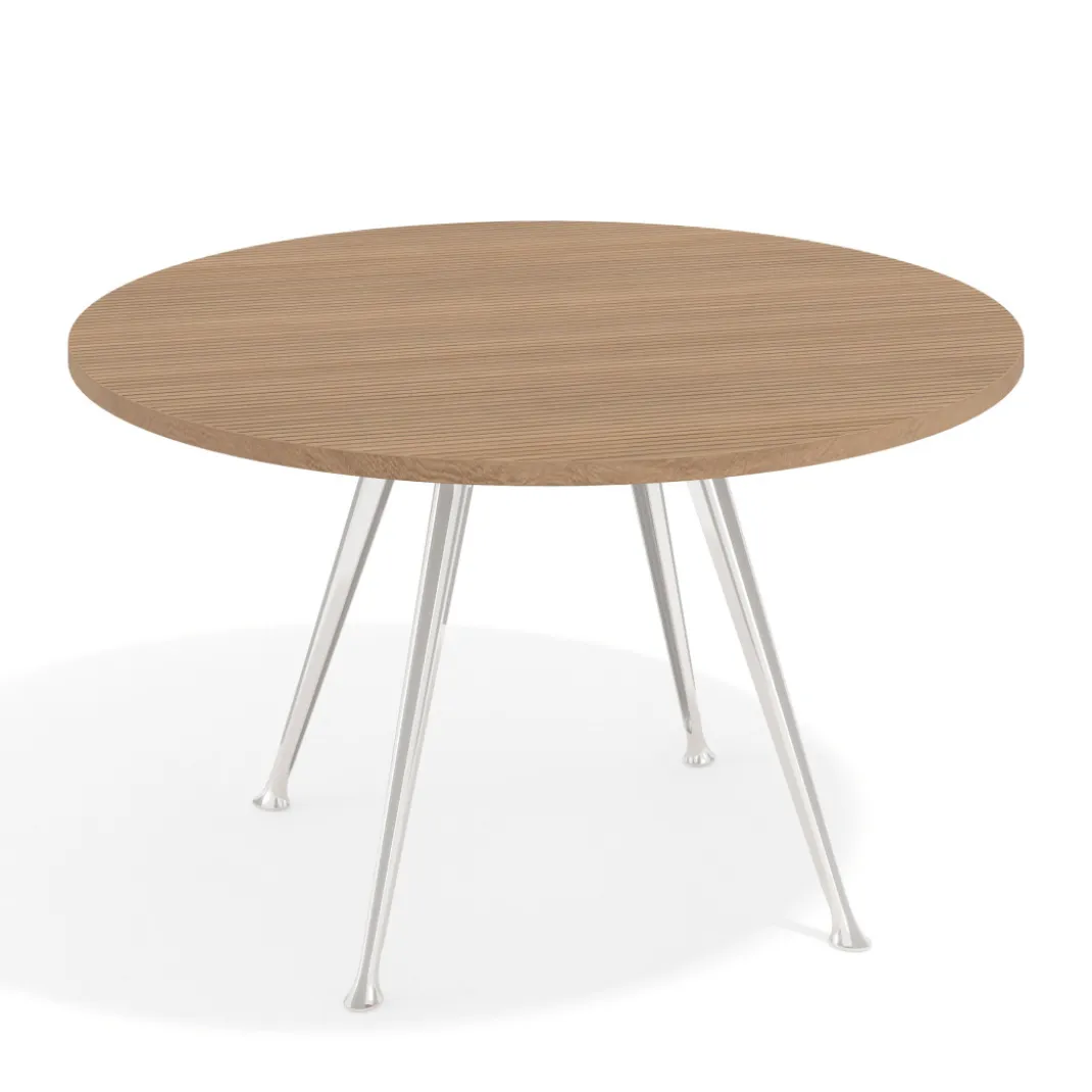 Mesa de juntas redonda, diametro 130, patas de aluminio, estructura cromada