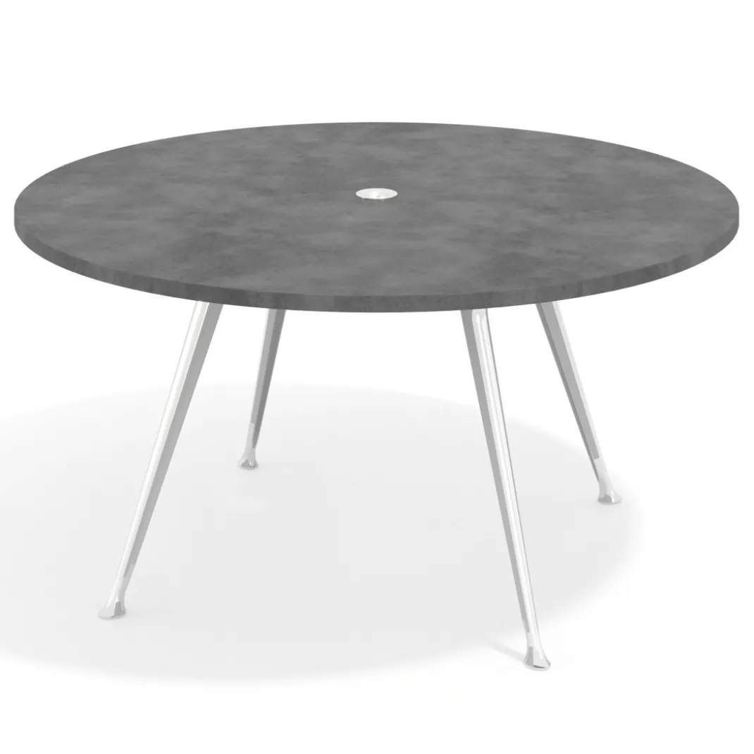 Mesa de juntas redonda, diametro 130, patas de aluminio, estructura cromada