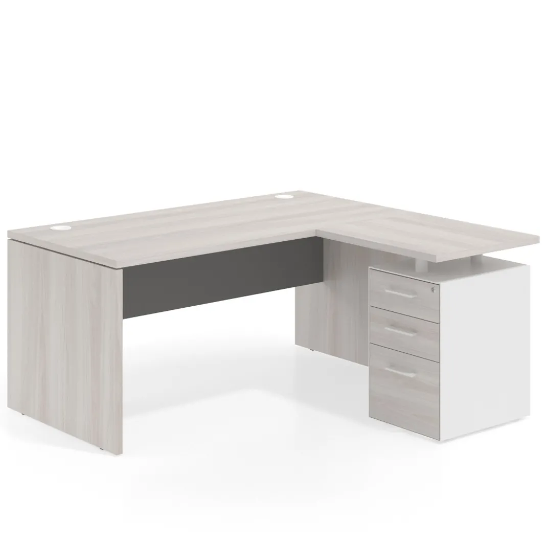 Mesa de Oficina con cajones Work Plus, ala corta, fondo 80, frontales melamina estructura california
