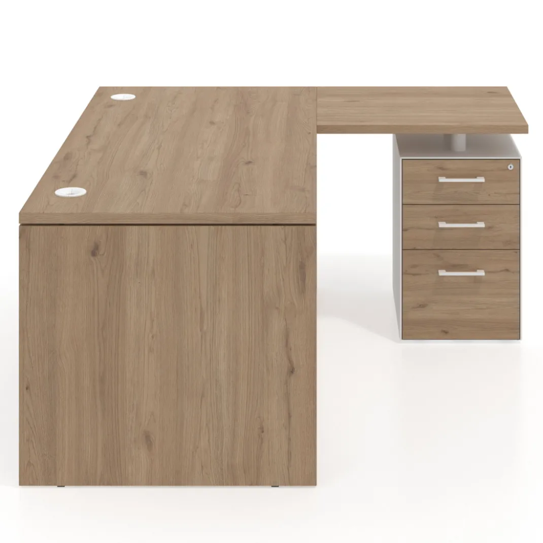 Mesa de Oficina con cajones Work Plus, ala corta, fondo 80, frontales melamina estructura naturale