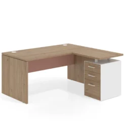 Mesa de Oficina con cajones Work Plus, ala corta, fondo 80, frontales melamina estructura naturale