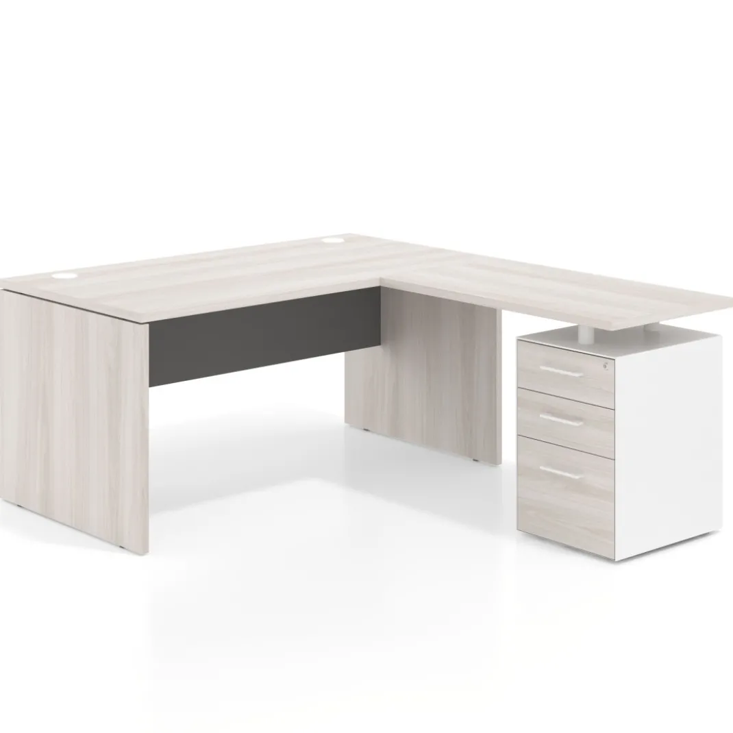Mesa de Oficina con cajones Work Plus fondo 80, ala corta, frontales de metal diseño rayado