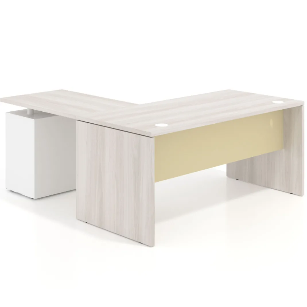 Mesa de Oficina con cajones Work Plus fondo 80, ala corta, frontales de metal diseño rayado