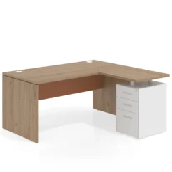 Mesa de Oficina con cajones Work Plus fondo 80, ala corta, frontales de metal estructura naturale