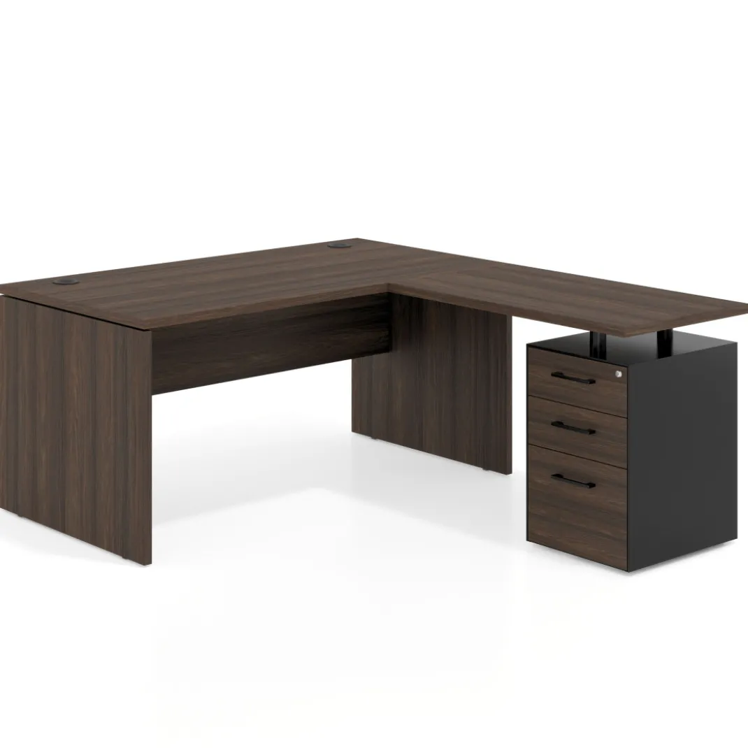 Mesa de Oficina con cajones Work Plus fondo 80, ala corta, frontales de metal diseño monocolor
