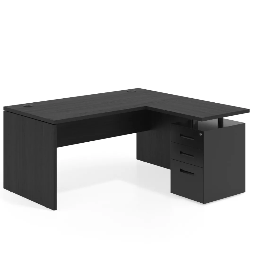 Mesa de Oficina con cajones Work Plus fondo 80, ala corta, frontales de metal diseño monocolor