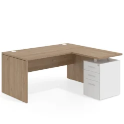 Mesa de Oficina con cajones Work Plus fondo 80, ala corta, frontales de metal diseño monocolor