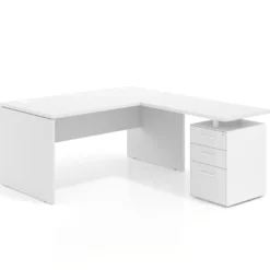 Mesa de Oficina con cajones Work Plus fondo 80, ala corta, frontales de metal diseño monocolor