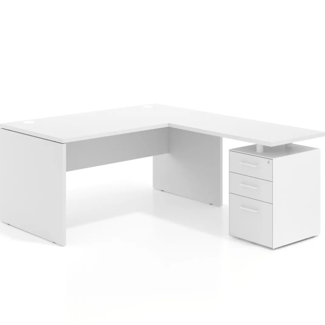Mesa de Oficina con cajones Work Plus fondo 80, ala corta, frontales de metal diseño monocolor