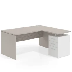 Mesa de Oficina con cajones Work Plus fondo 80, ala corta, frontales de metal diseño rayado