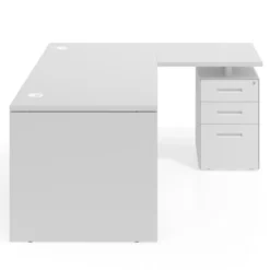 Mesa de Oficina con cajones Work Plus fondo 80, ala corta, frontales de metal estructura blanco mate