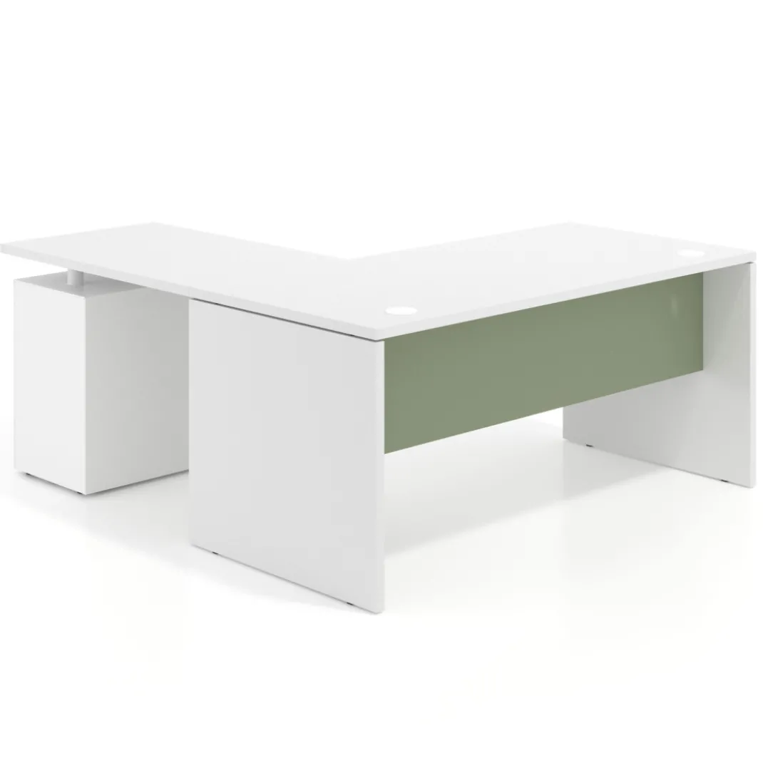 Mesa de Oficina con cajones Work Plus, ala corta, fondo 80, frontales melamina estructura blanco mate