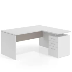 Mesa de Oficina con cajones Work Plus fondo 80, ala corta, frontales de metal estructura blanco mate