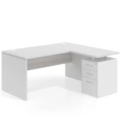 Mesa de Oficina con cajones Work Plus fondo 80, ala corta, frontales de metal estructura blanco mate