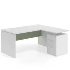 Mesa de Oficina con cajones Work Plus, ala corta, fondo 80, frontales melamina estructura blanco mate