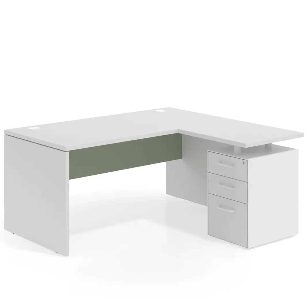 Mesa de Oficina con cajones Work Plus fondo 80, frontales de metal estructura blanco mate
