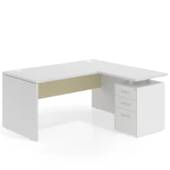 Mesa de Oficina con cajones Work Plus fondo 80, ala corta, frontales de metal estructura blanco mate