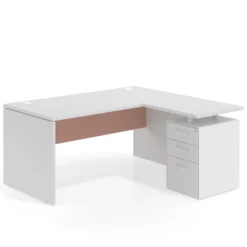 Mesa de Oficina con cajones Work Plus fondo 80, frontales de metal estructura blanco mate