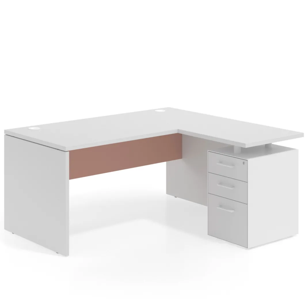 Mesa de Oficina con cajones Work Plus fondo 80, frontales de metal estructura blanco mate