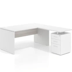 Mesa de Oficina con cajones Work Plus, ala corta, fondo 80, frontales melamina estructura blanco mate