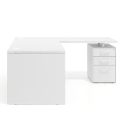 Mesa de Oficina con cajones Work Plus, ala corta, fondo 80, frontales melamina estructura blanco mate