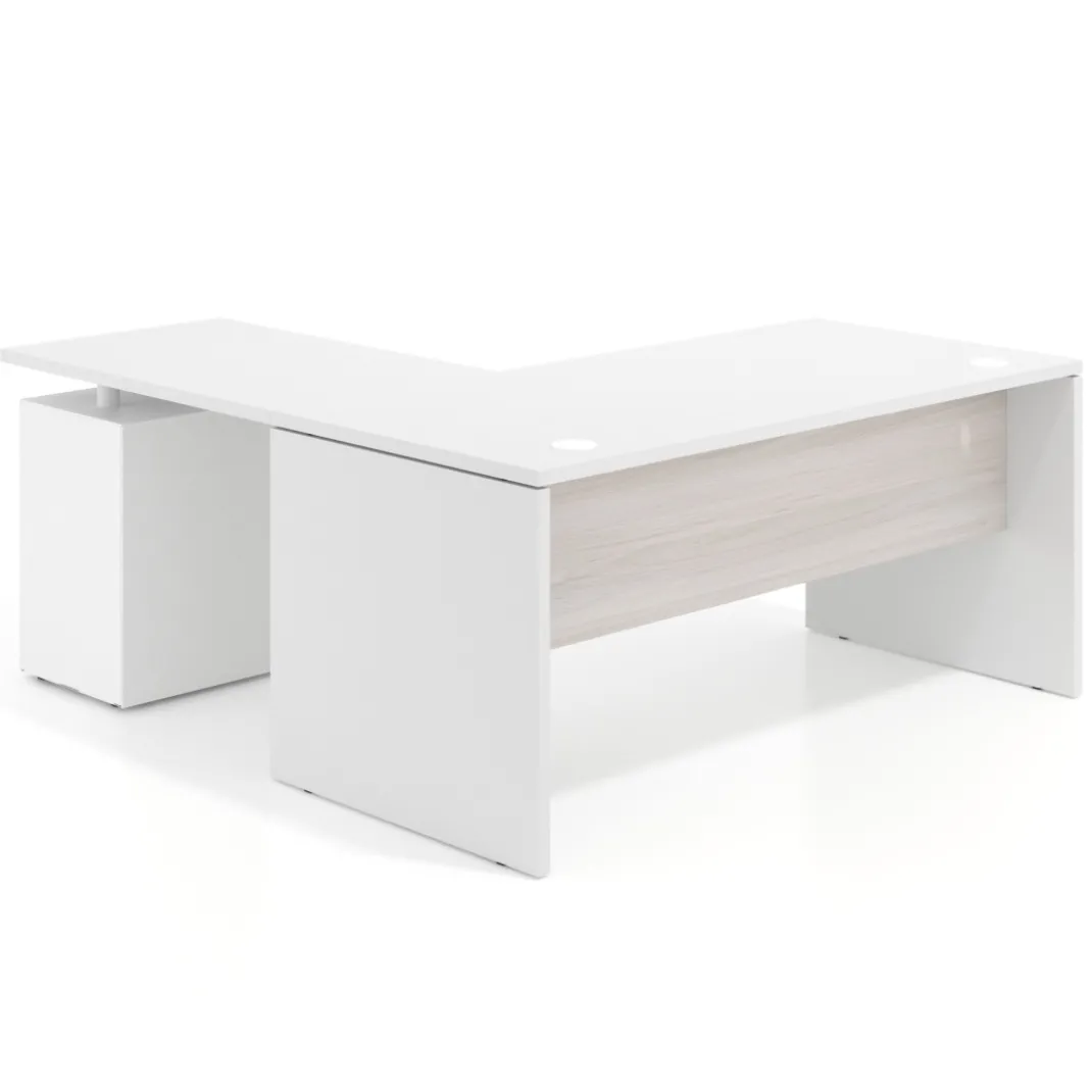 Mesa de Oficina con cajones Work Plus, ala corta, fondo 80, frontales melamina estructura blanco mate