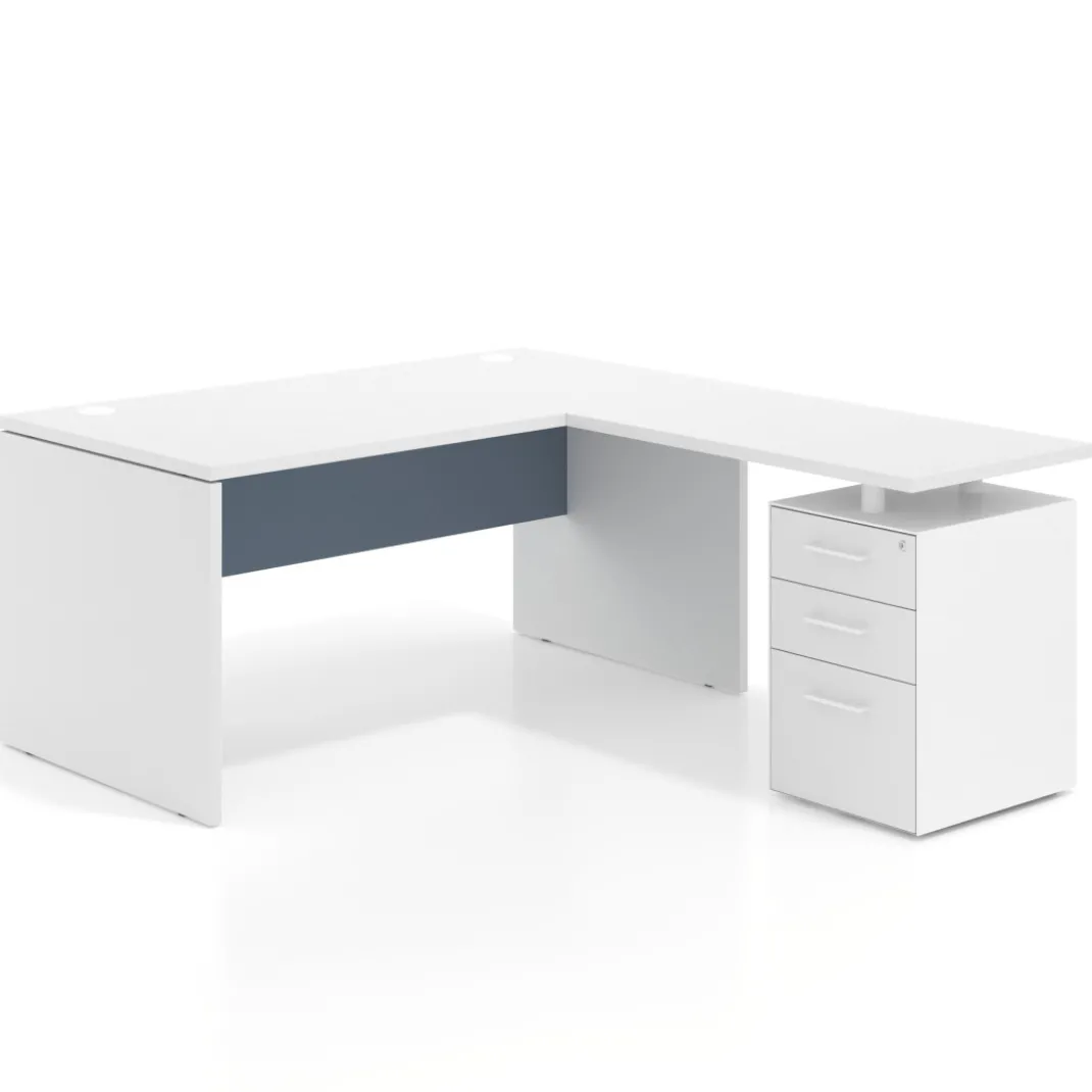 Mesa de Oficina con cajones Work Plus fondo 80, frontales melamina estructura blanco mate