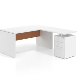 Mesa de Oficina con cajones Work Plus, ala corta, fondo 80, frontales melamina estructura blanco mate