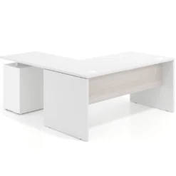 Mesa de Oficina con cajones Work Plus fondo 80, frontales melamina estructura blanco mate