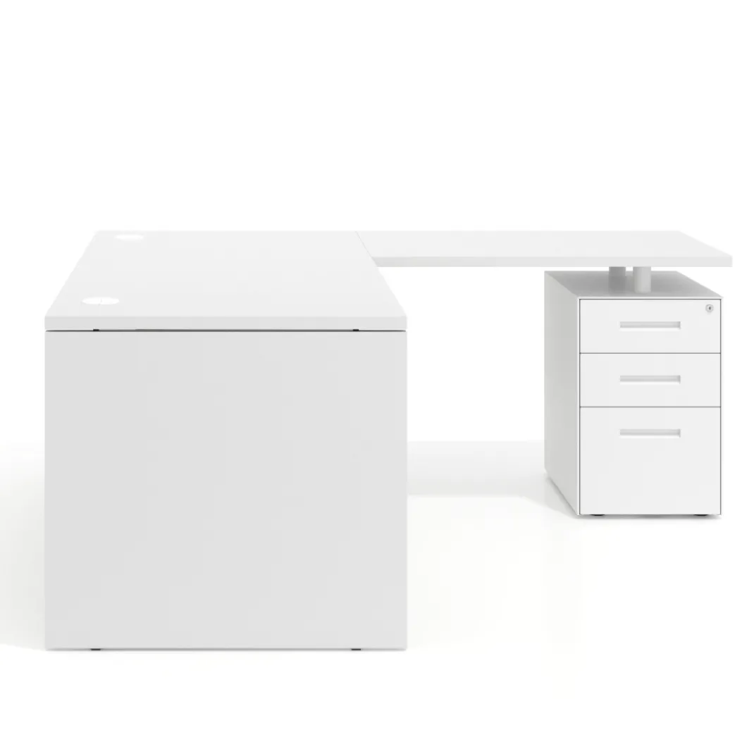 Mesa de Oficina con cajones Work Plus fondo 80, frontales de metal estructura blanco mate