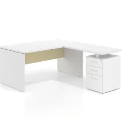 Mesa de Oficina con cajones Work Plus fondo 80, frontales de metal estructura blanco mate