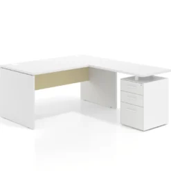 Mesa de Oficina con cajones Work Plus fondo 80, frontales melamina estructura blanco mate