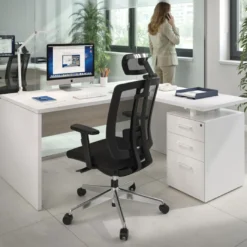 Mesa de Oficina con cajones Work Plus, ala corta, fondo 80, frontales melamina estructura blanco mate