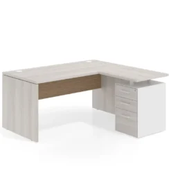 Mesa de Oficina con cajones Work Plus, ala corta, fondo 80, frontales melamina diseño rayado