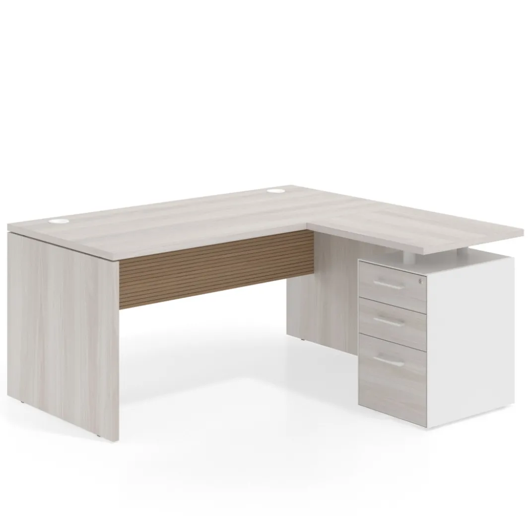 Mesa de Oficina con cajones Work Plus, ala corta, fondo 80, frontales melamina diseño rayado