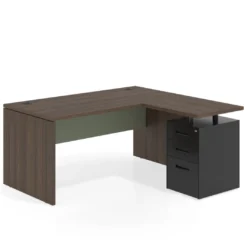 Mesa de Oficina con cajones Work Plus fondo 80, ala corta, frontales de metal estructura mistral