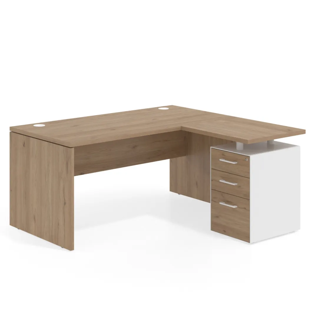 Mesa de Oficina con cajones Work Plus, ala corta, fondo 80, frontales melamina diseño monocolor